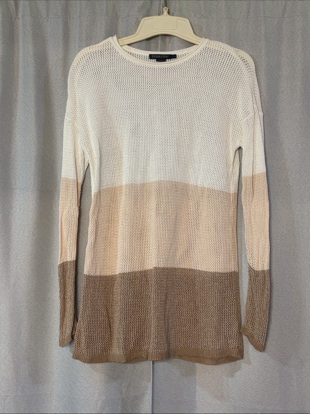 Pendleton Cream, Tan & Brown Open-Knit Colorblock Crew Sweater
